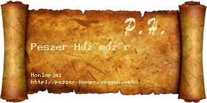 Peszer Hümér névjegykártya